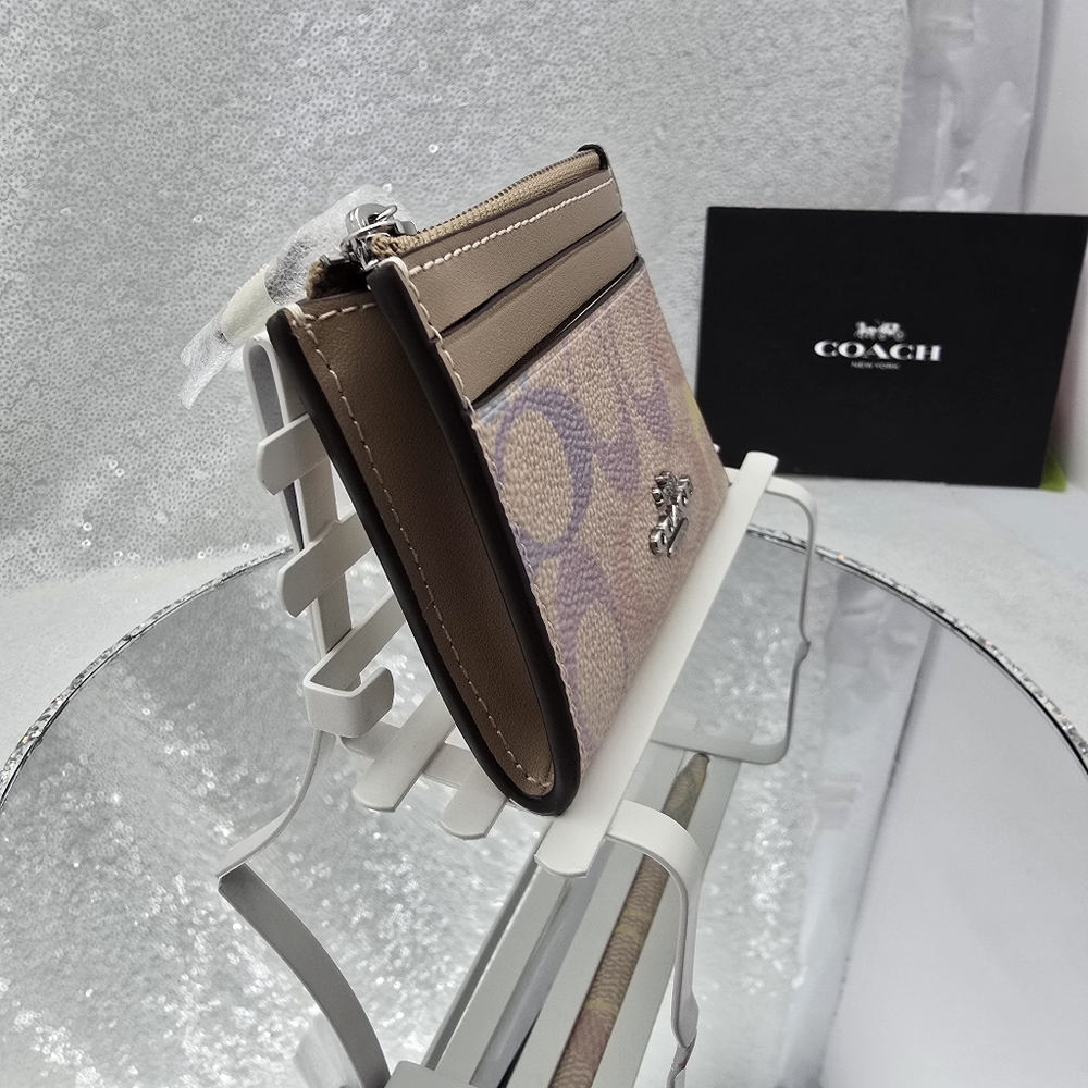 Coach Mini Skinny ID Credit Card Case Pastel Rainbow Signature Canvas Key Ring - Picture 6 of 9